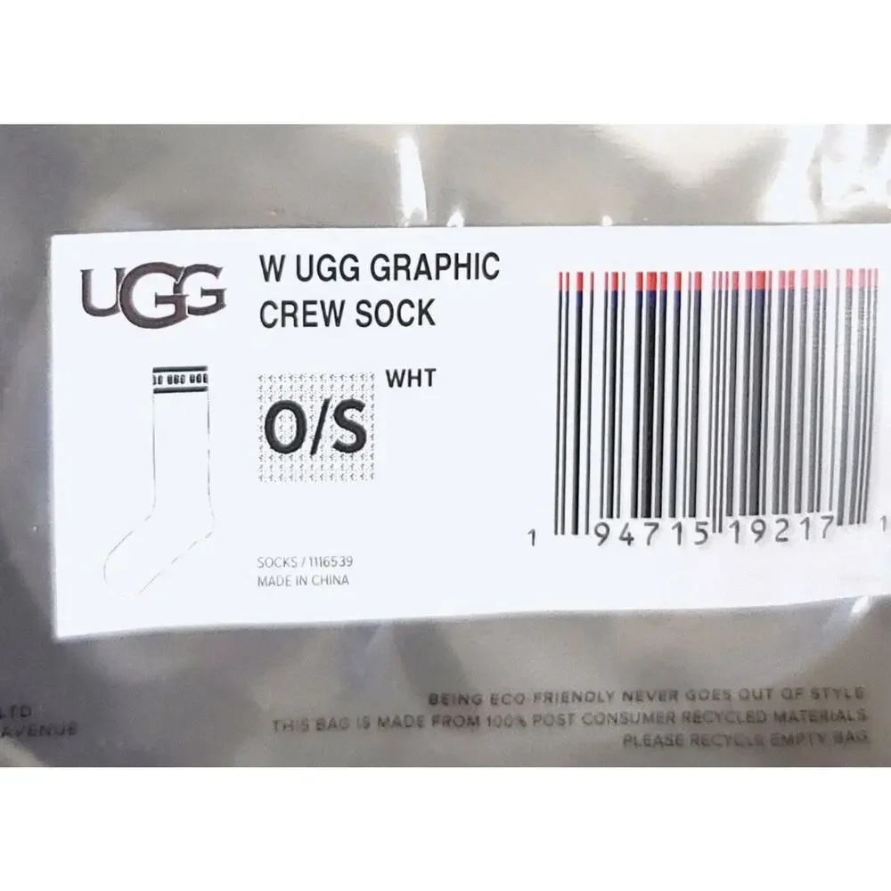 NEW UGG Graphic Crew Socks 1 Pair WOMENS ONE SIZE (5-10) Logo Athleisure